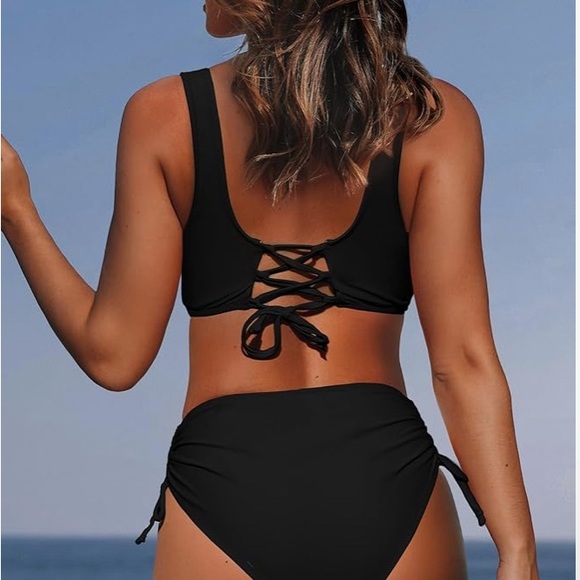 New Women's High Waisted Bikini Twist Front Tie Back 2 Piece Swimsuits - Picture 3 of 12